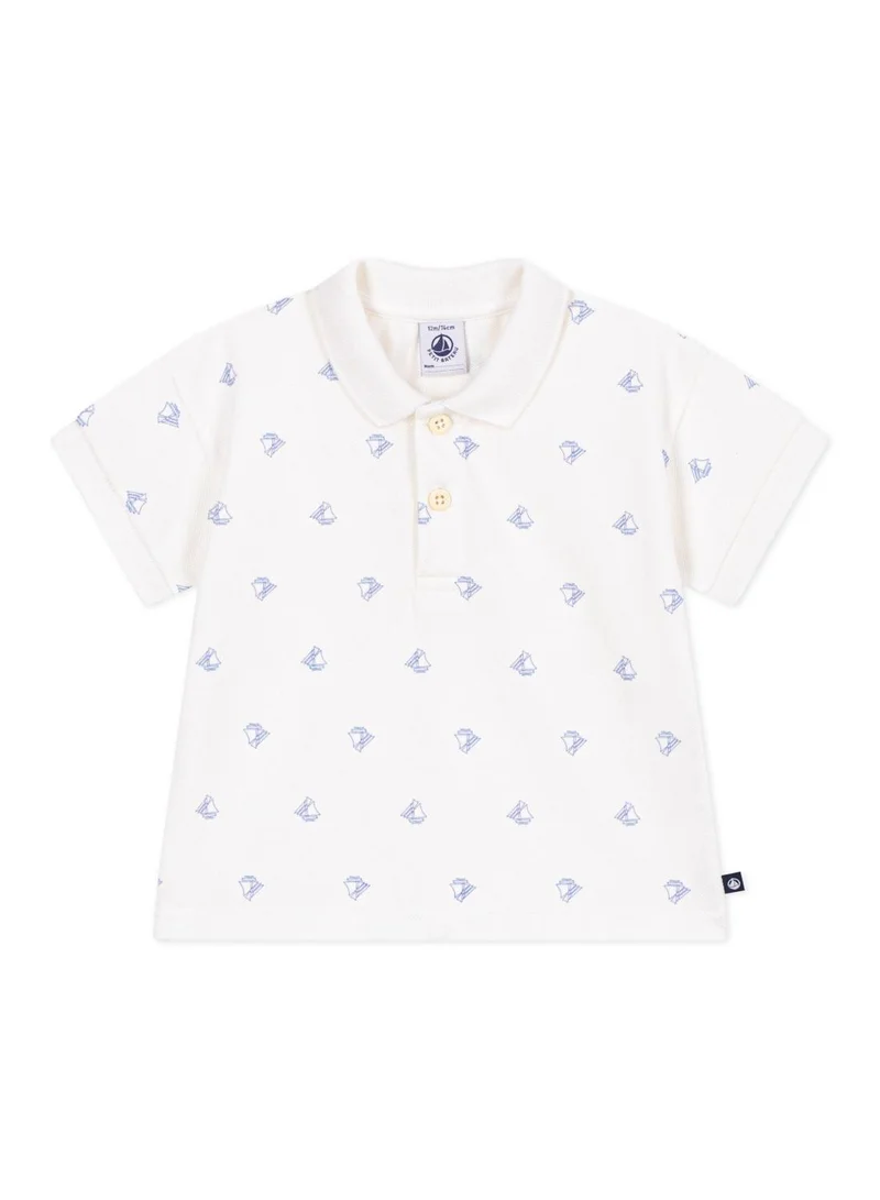 Petit Bateau Babies' short-sleeved cotton polo shirt printed with vintage boats